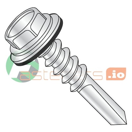 Self-Drilling Screw, #12 X 1-1/4 In, Zinc Plated Steel Hex Head Hex Drive, 1500 PK